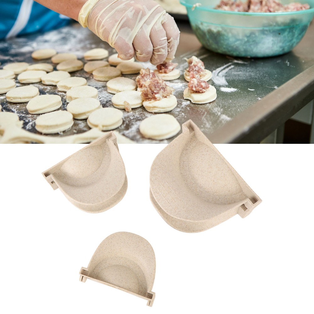 Dumpling Press Set - Plastik-Edelstahl-Teigtaschen-Set in Blau, Rosa, Beige, Silber,